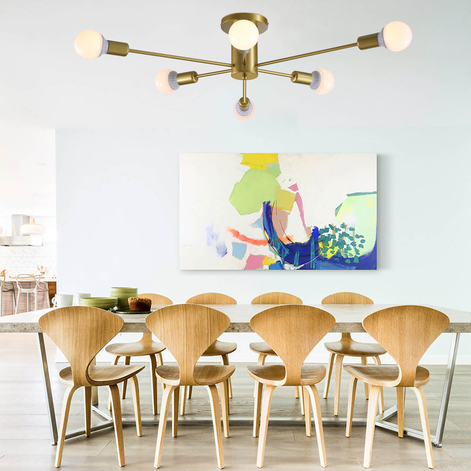 Mid-Century Gold Frame Globe Chandelier 6 Lights