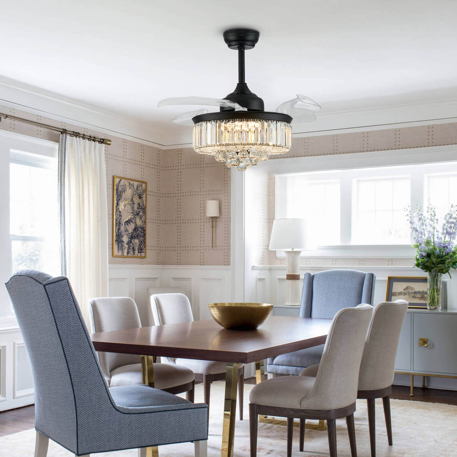 Classic Brushed Nickel Retractable All-in-One Fandelier