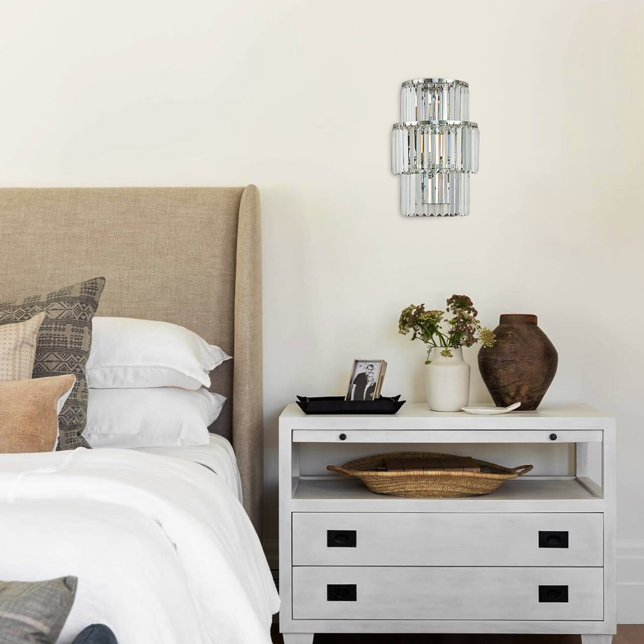 Silver Oval 3-layer Crystal Wall Lamp