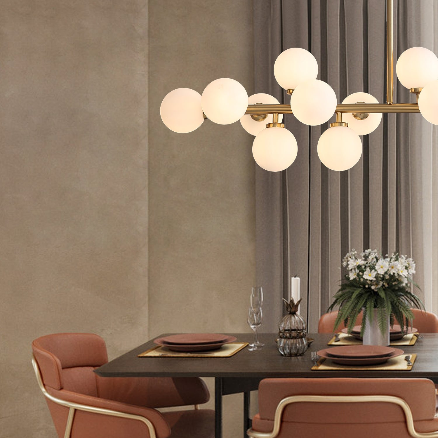 Gold Mid-Century Glass Globe Golden Stents Hanging Light