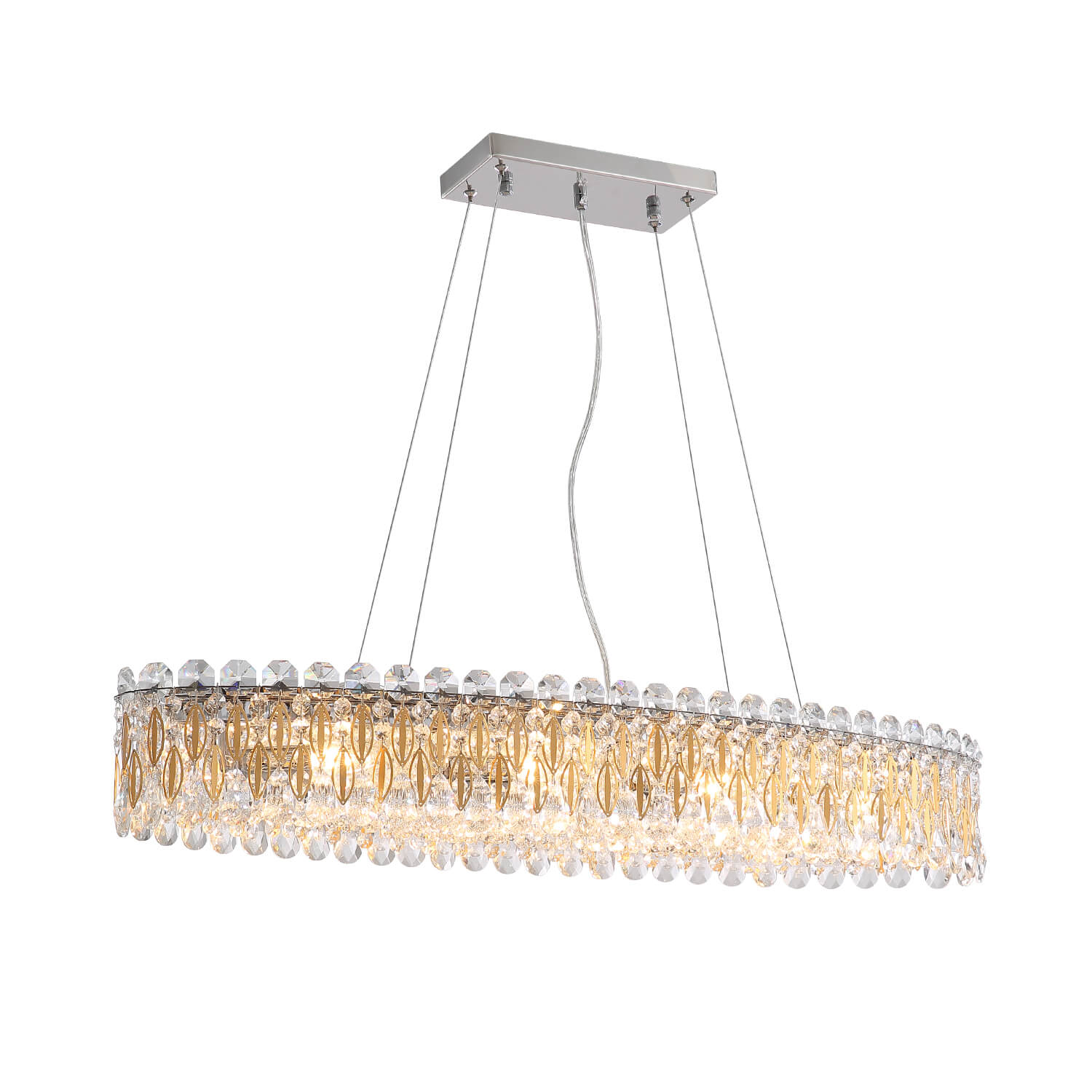 Golden Aluminum Piece Octagonal Column Frame Crystal Chandelier