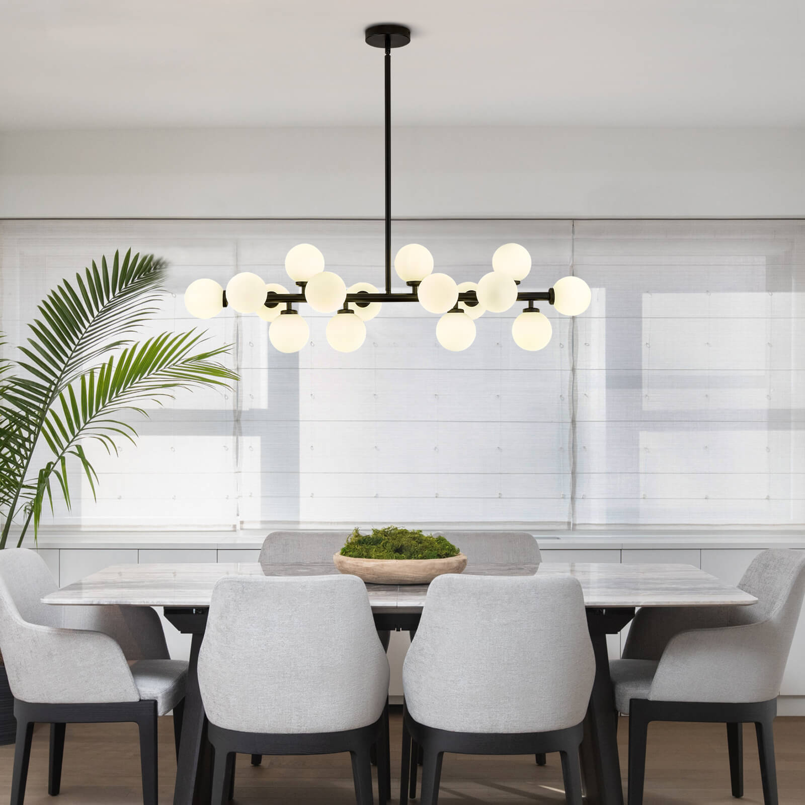 Mid-Century Glass Globe Black Stents Hanging Light