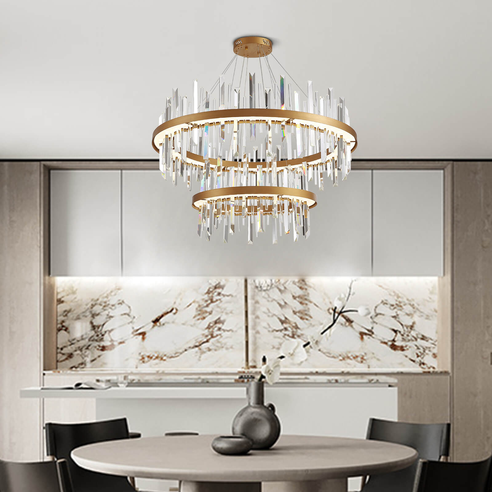 Moooni® Bilayer Triangular Circular Crystal Chandelier