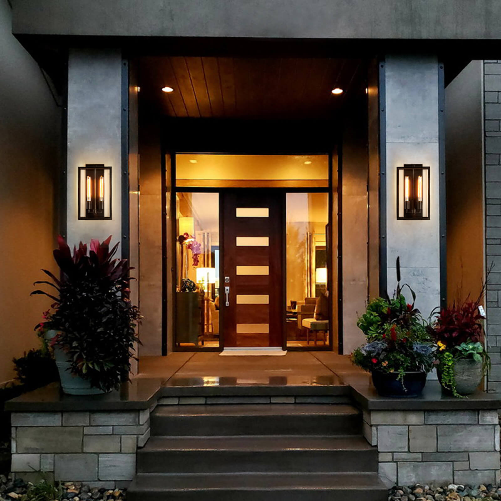 Moooni® Dumb Black Double End Glass Metal Frame Outdoor Wall Lamp