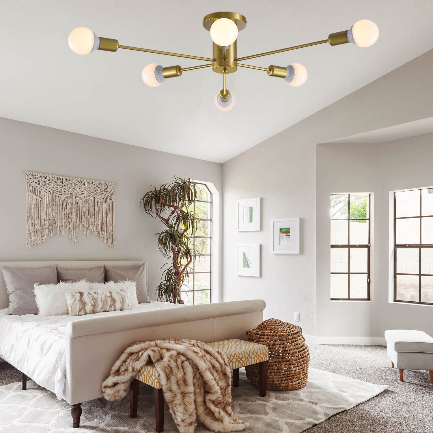 Mid-Century Gold Frame Globe Chandelier 6 Lights