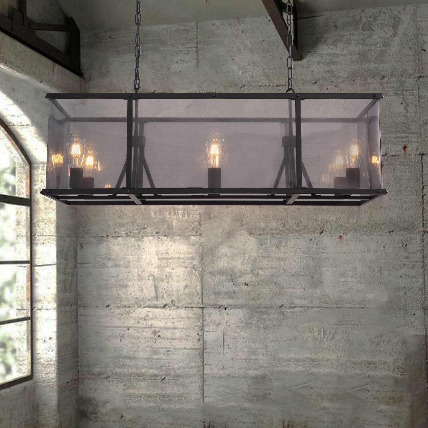 Moooni®Rustic Black Metal Rectangular Grid Square Caged Chandelier
