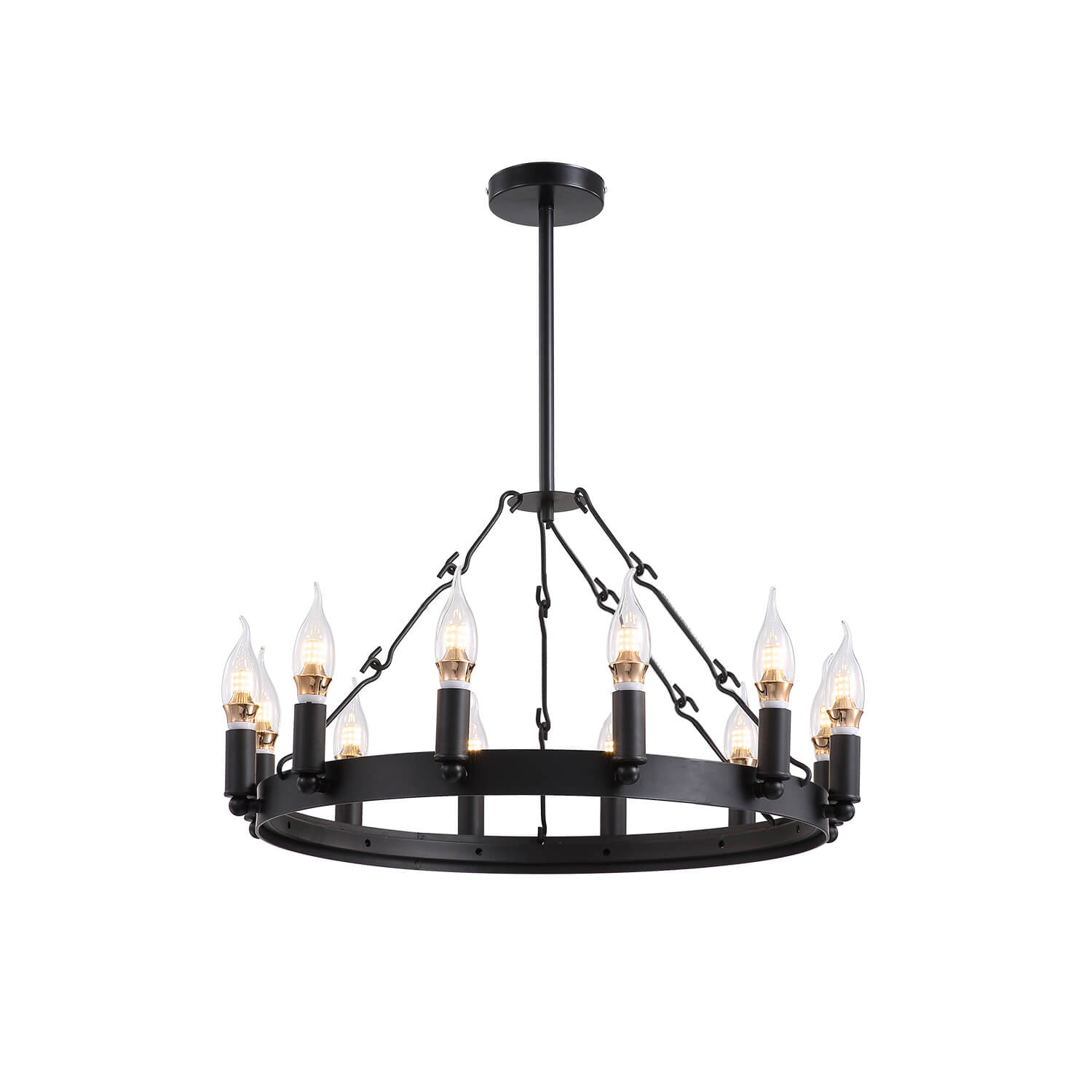 Round Candle Black Iron Chandelier