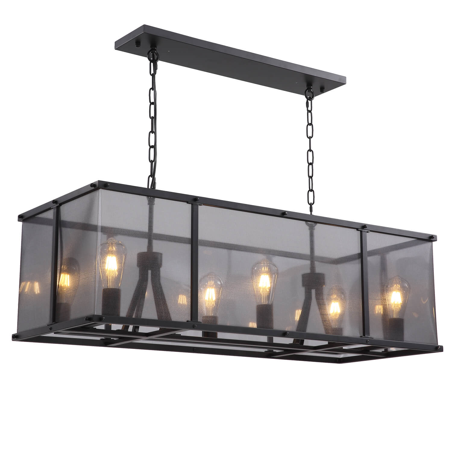 Moooni®Rustic Black Metal Rectangular Grid Square Caged Chandelier