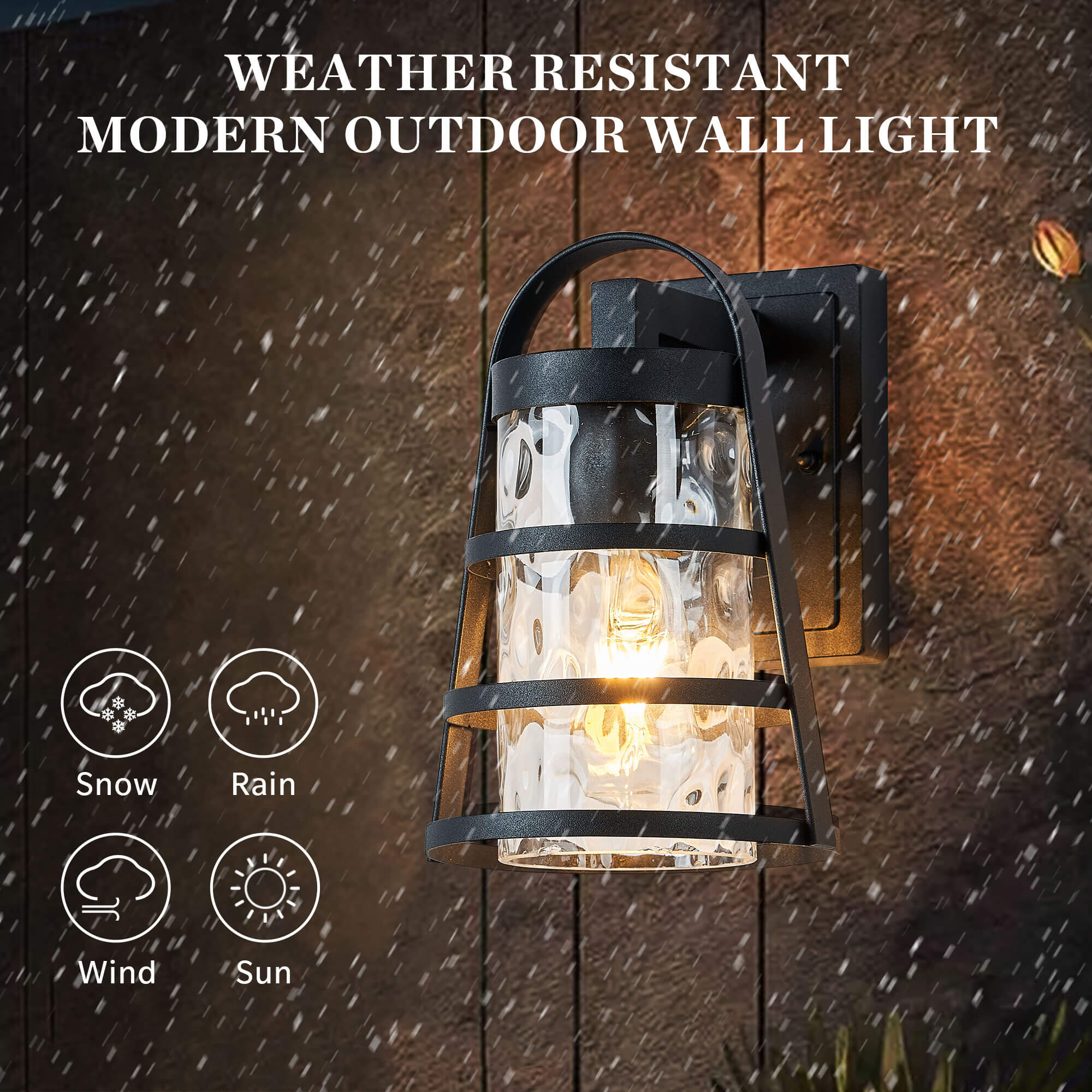 Farmhouse-Matte-Black-Wall-Light-With-Rippled-Glass-Lampshade