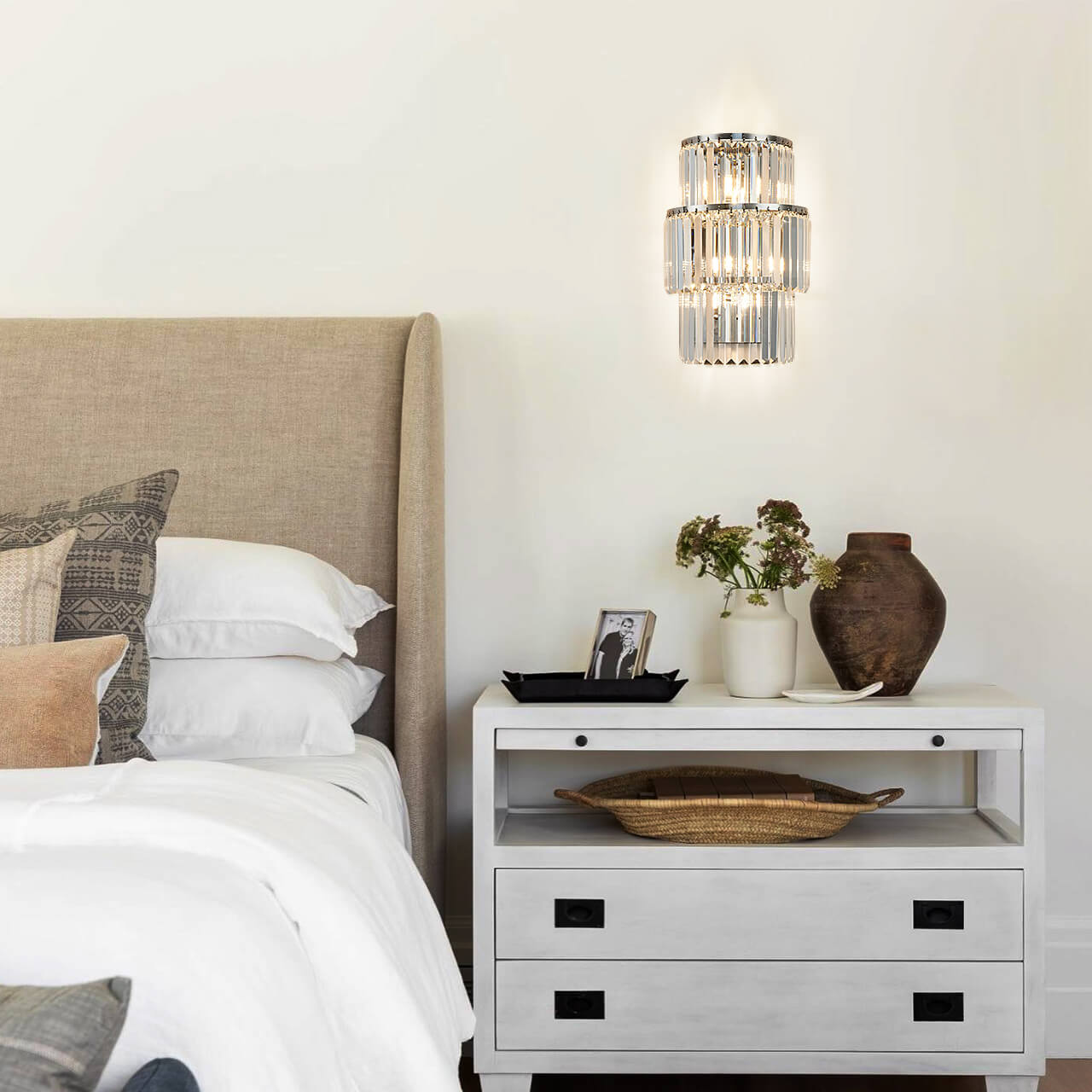 Silver Oval 3-layer Crystal Wall Lamp