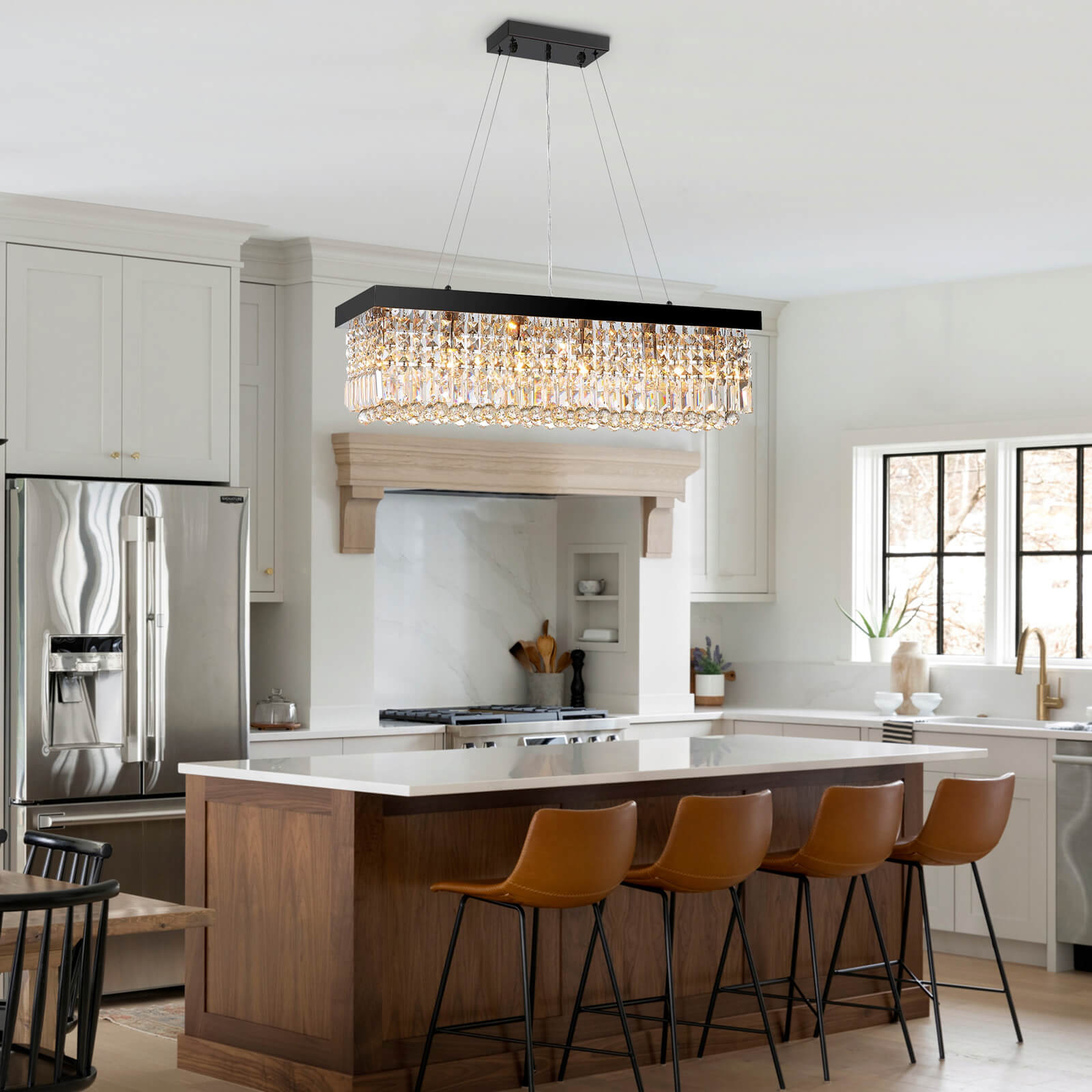 Modern Black Rectangle Crystal Chandelier