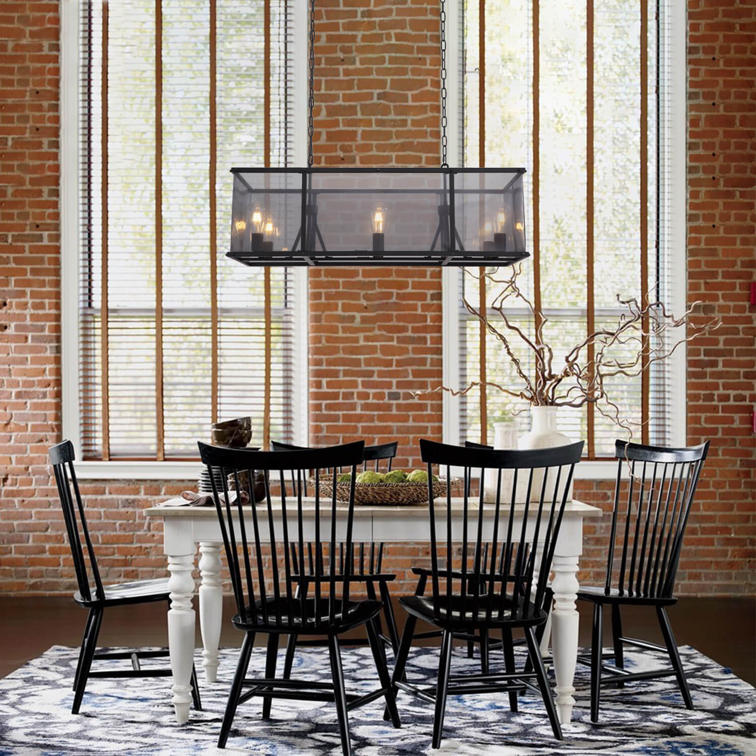 Moooni®Rustic Black Metal Rectangular Grid Square Caged Chandelier