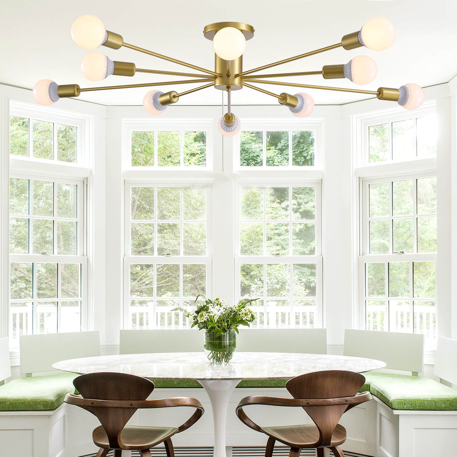 Mid-Century Gold Frame Globe Chandelier 10 Lights