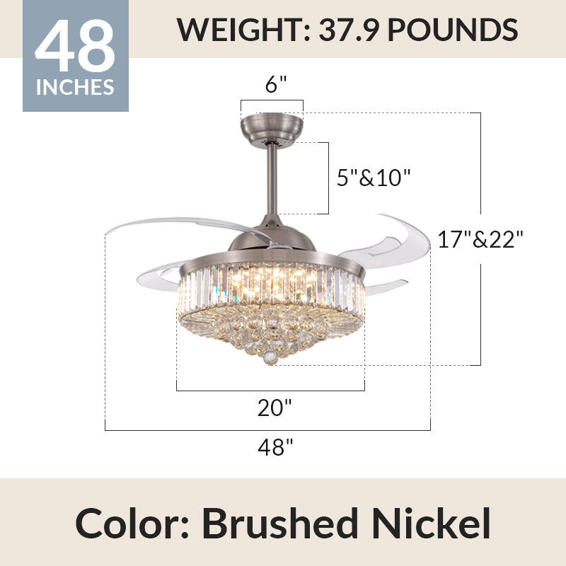 Moooni Crystal Fandeliers Retractable Chandelier Fan with Lights