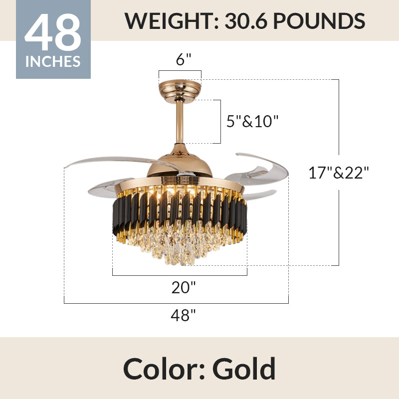 Black & Gold Fandelier Retractable Chandelier Fan with Lights