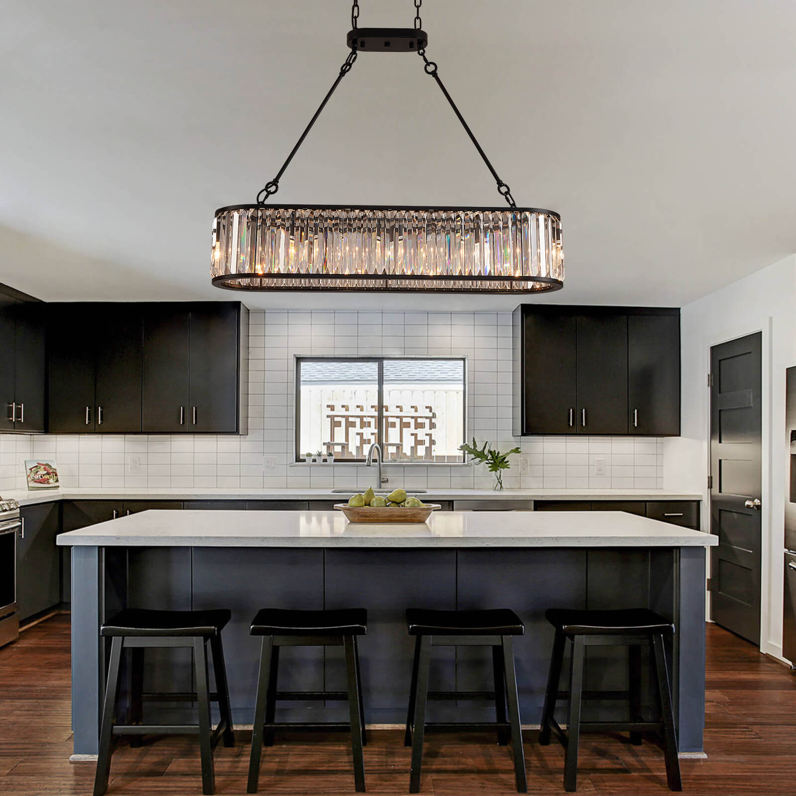 MOOONI-Vintage-Oval-Rectangular-Matte-Black-Crystal-Chandelier-Kitchen-Island