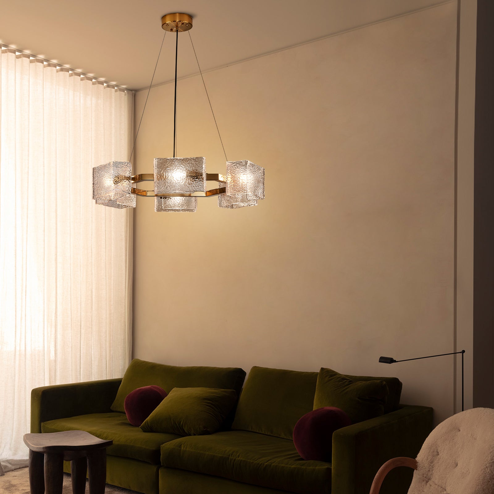 Modern-Hexagon-Hollow-Gold-Metal-Frame-Round-Chandelier