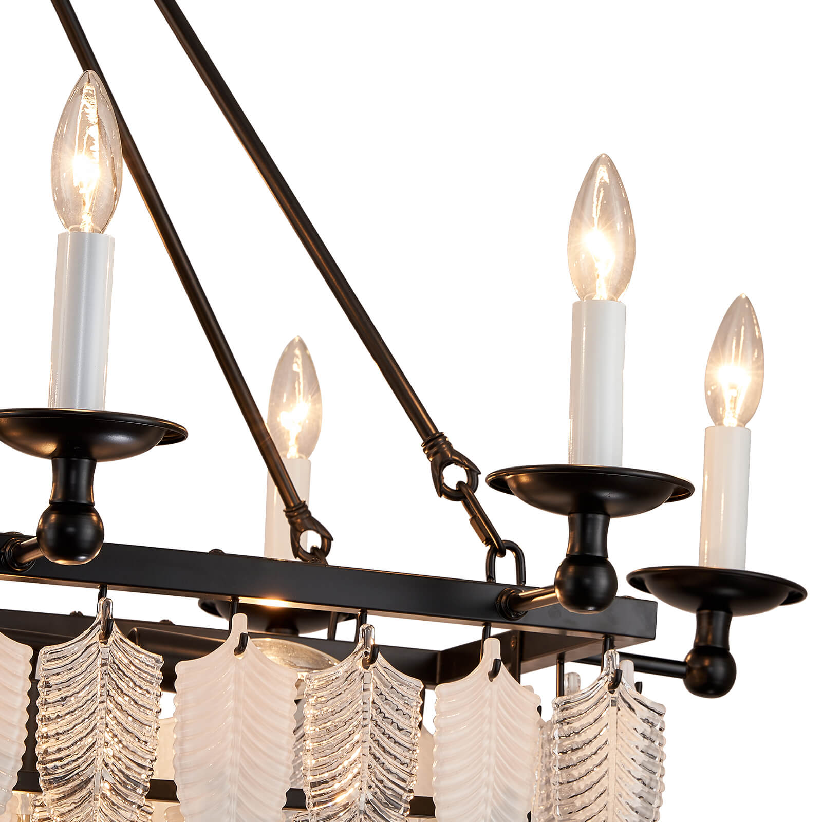 Modern-Matte-Black-Leaves-Candelabra-Rectangular-Pendant-Light