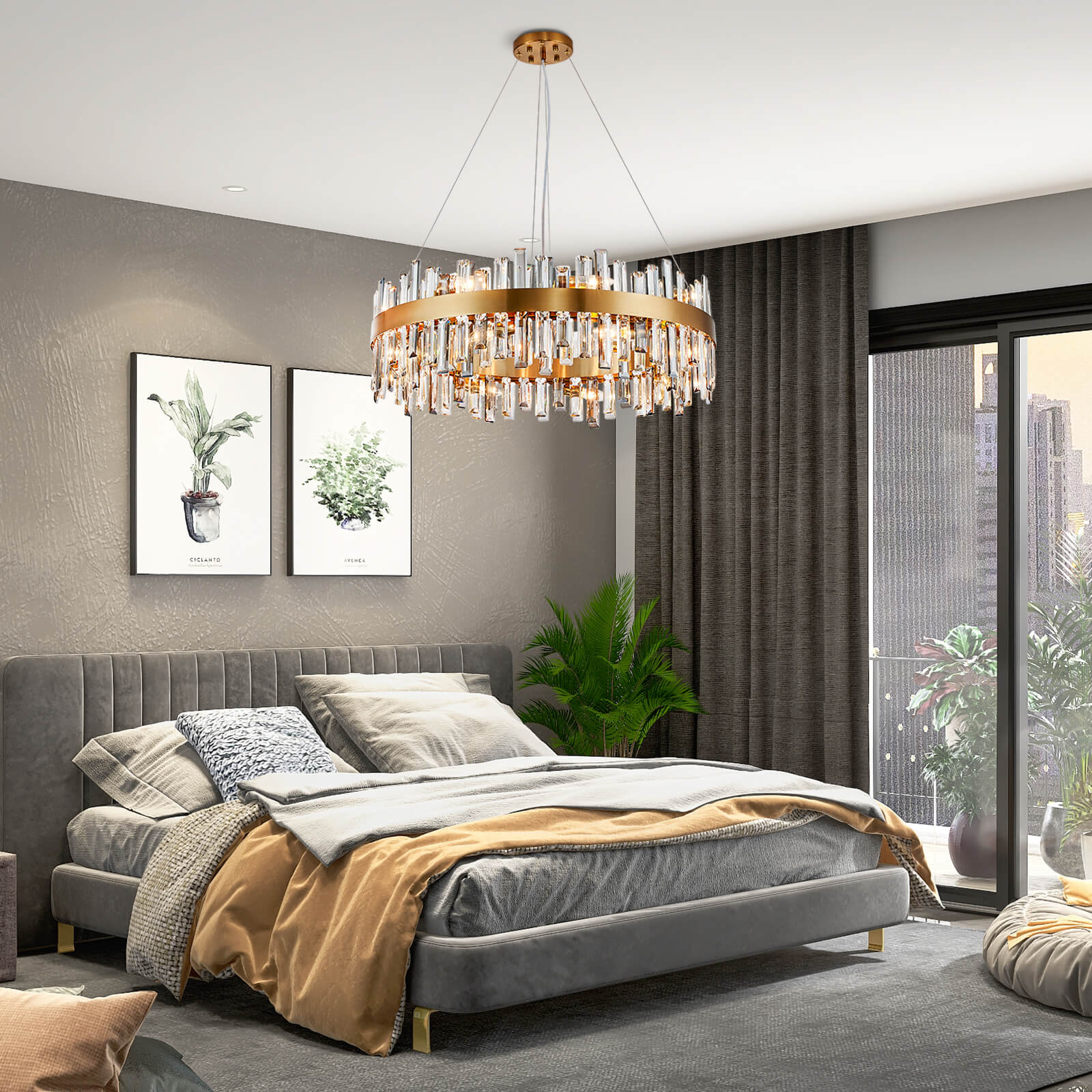 Round Gold Frame Irregular Crystal Bar Chandelier