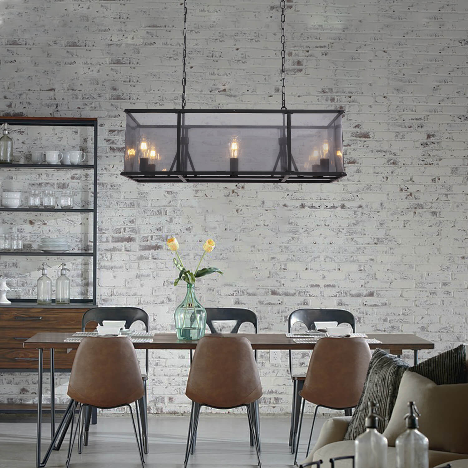 Moooni®Rustic Black Metal Rectangular Grid Square Caged Chandelier