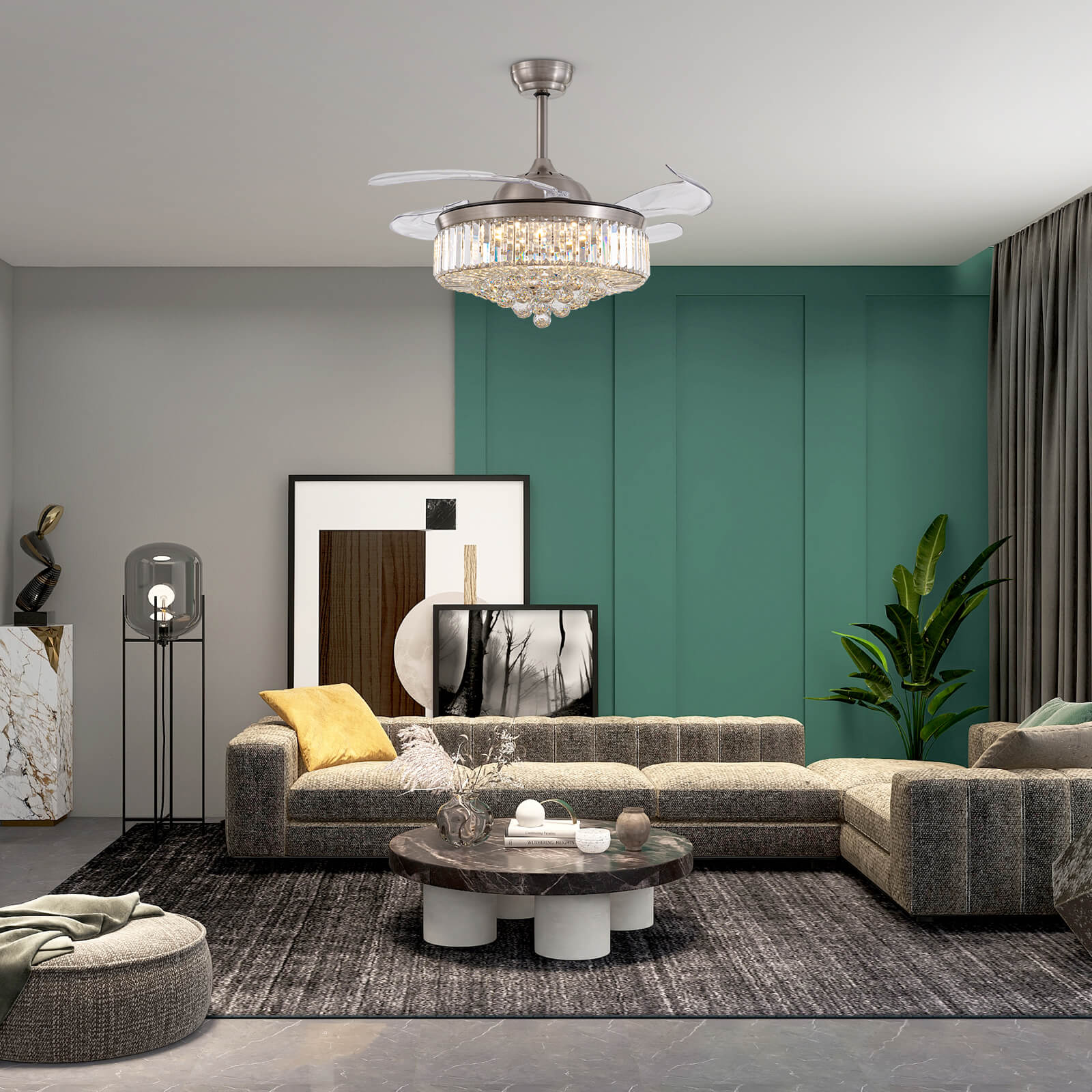 Classic Brushed Nickel Retractable All-in-One Fandelier