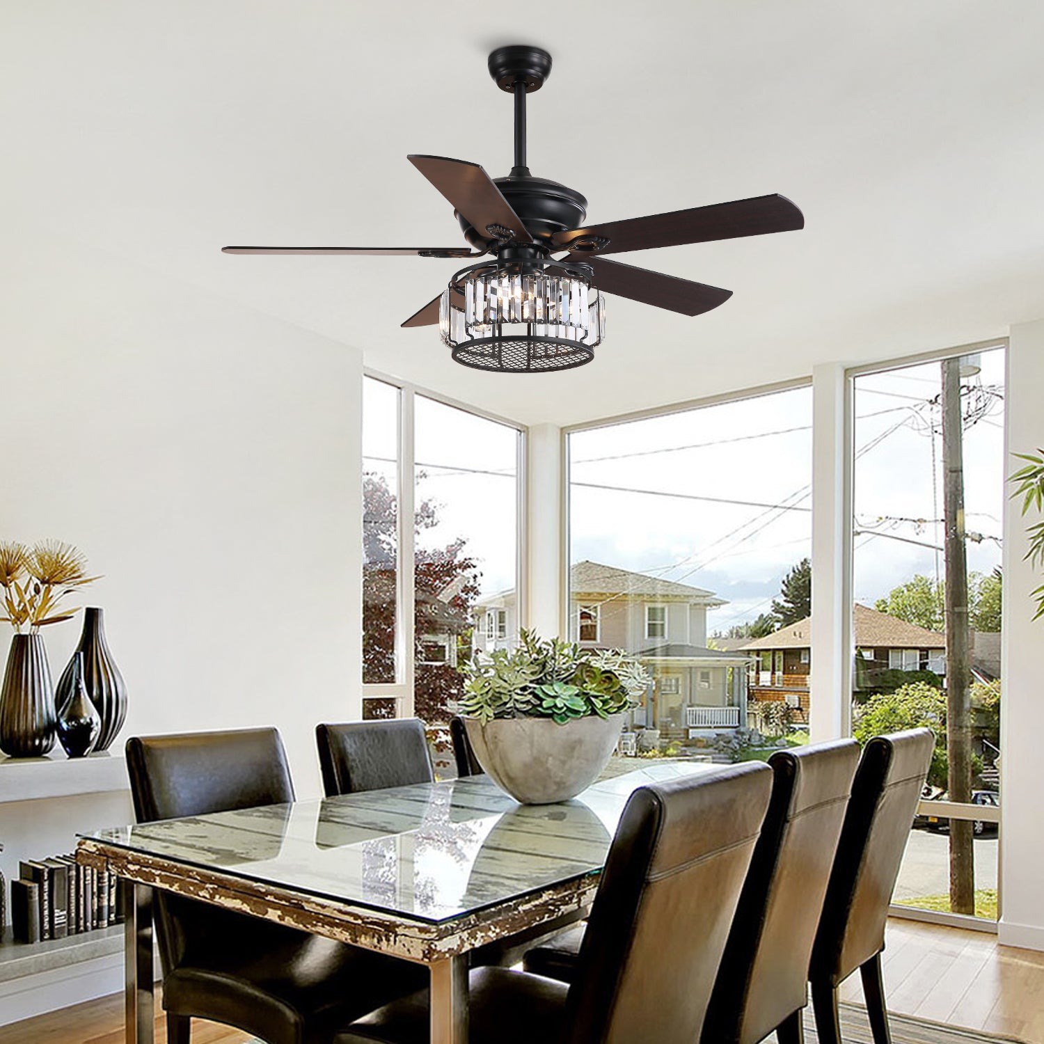 MOOONI-Ceiling-Fan-Light-Matte-Black-Industrial-Vertical-Crystal-Strips-Fandelier-50“