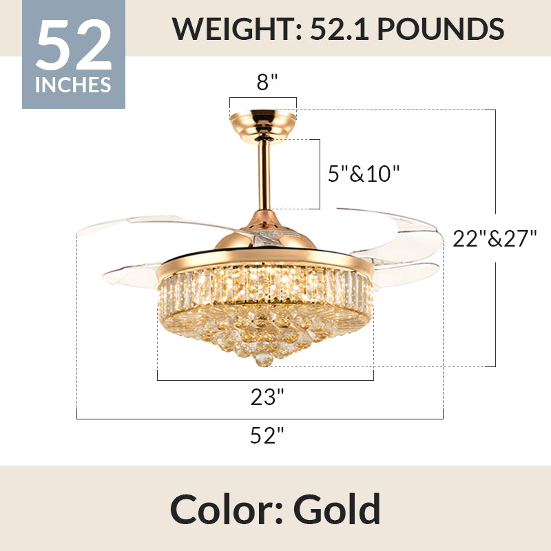 Top Rated Chrome & Gold Crystal Ceiling Fan Chandelier