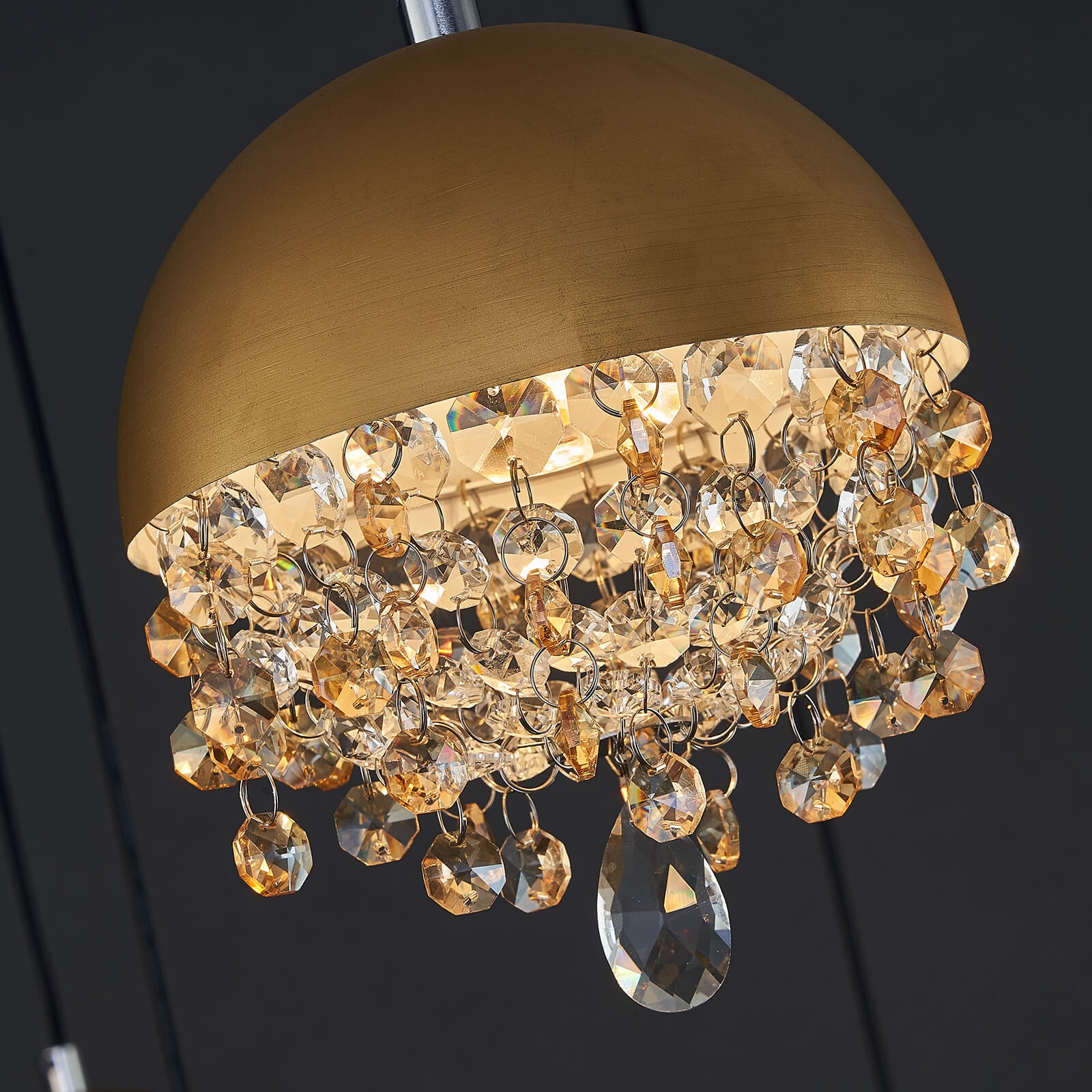 Gold Spider-Shaped String Ball Crystal Chandelier 9 Lights