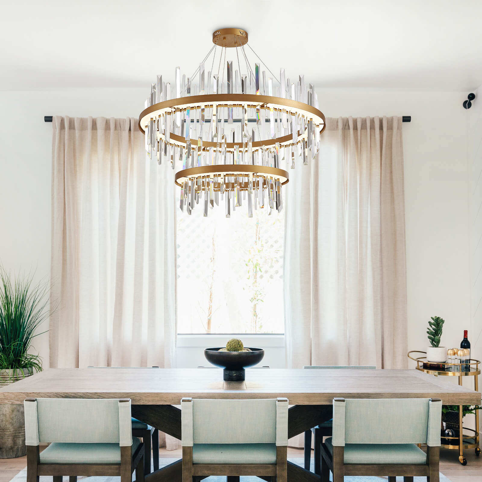 Moooni® Bilayer Triangular Circular Crystal Chandelier