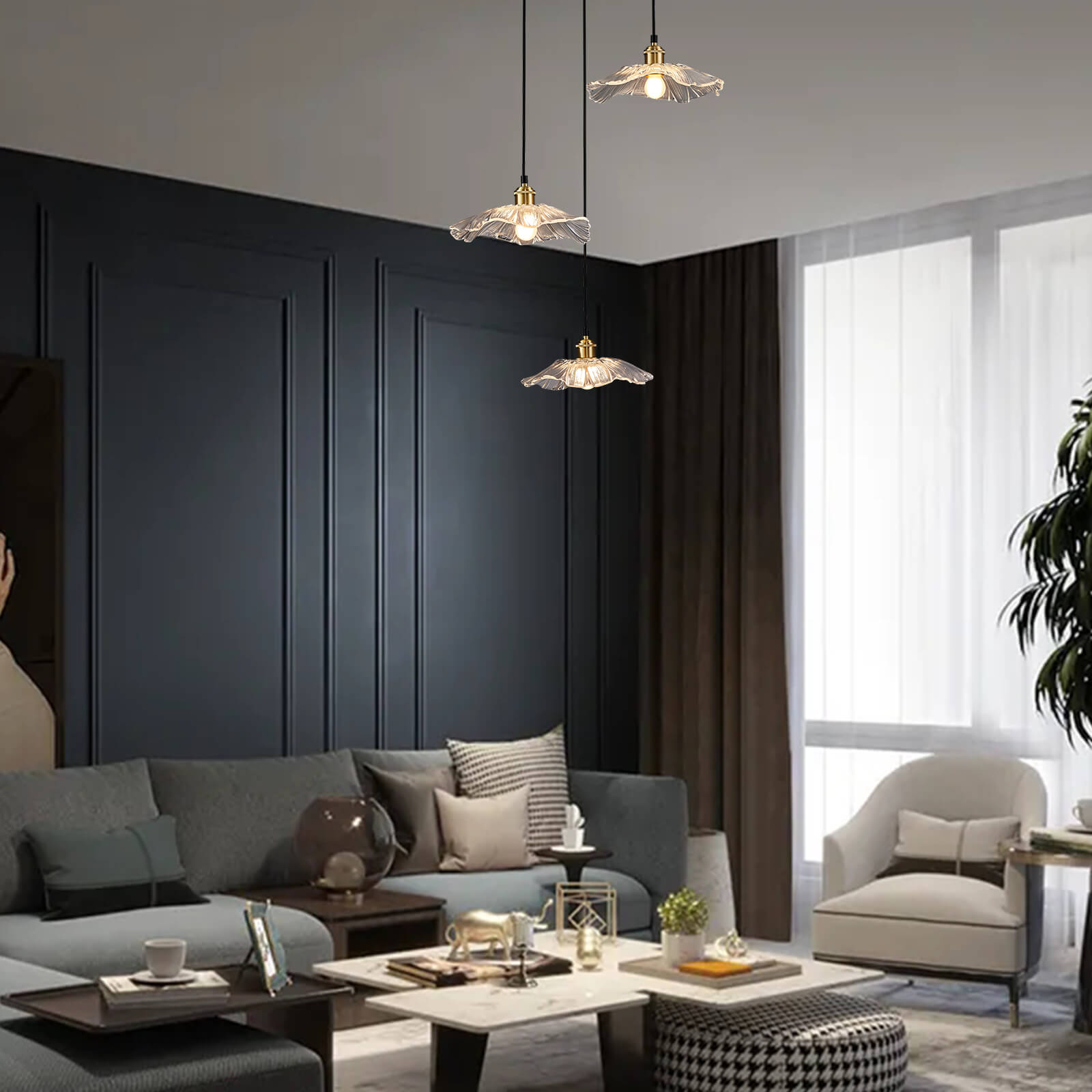 Spiral Chrome Fruit Plate Glass Chandelier