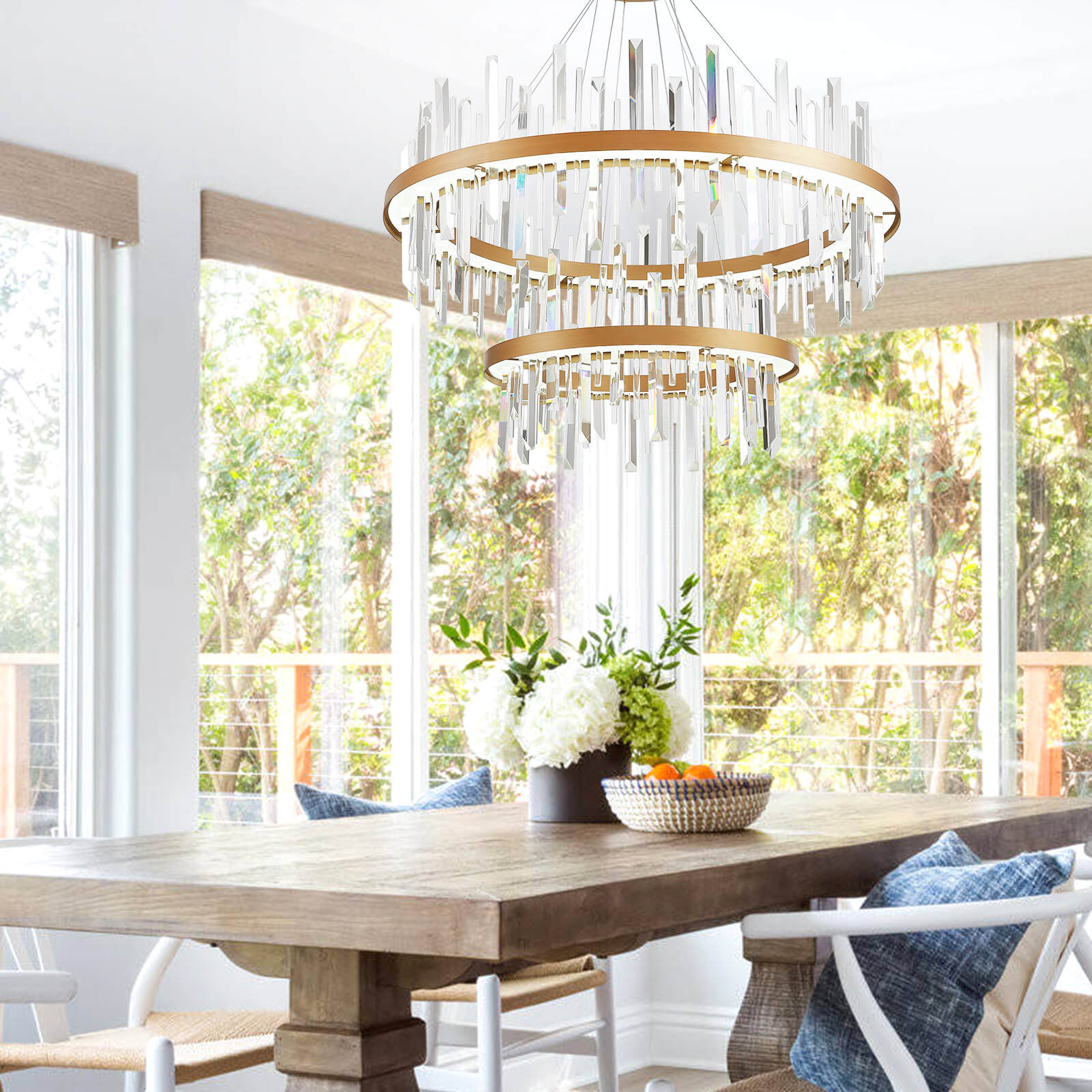 Moooni® Bilayer Triangular Circular Crystal Chandelier