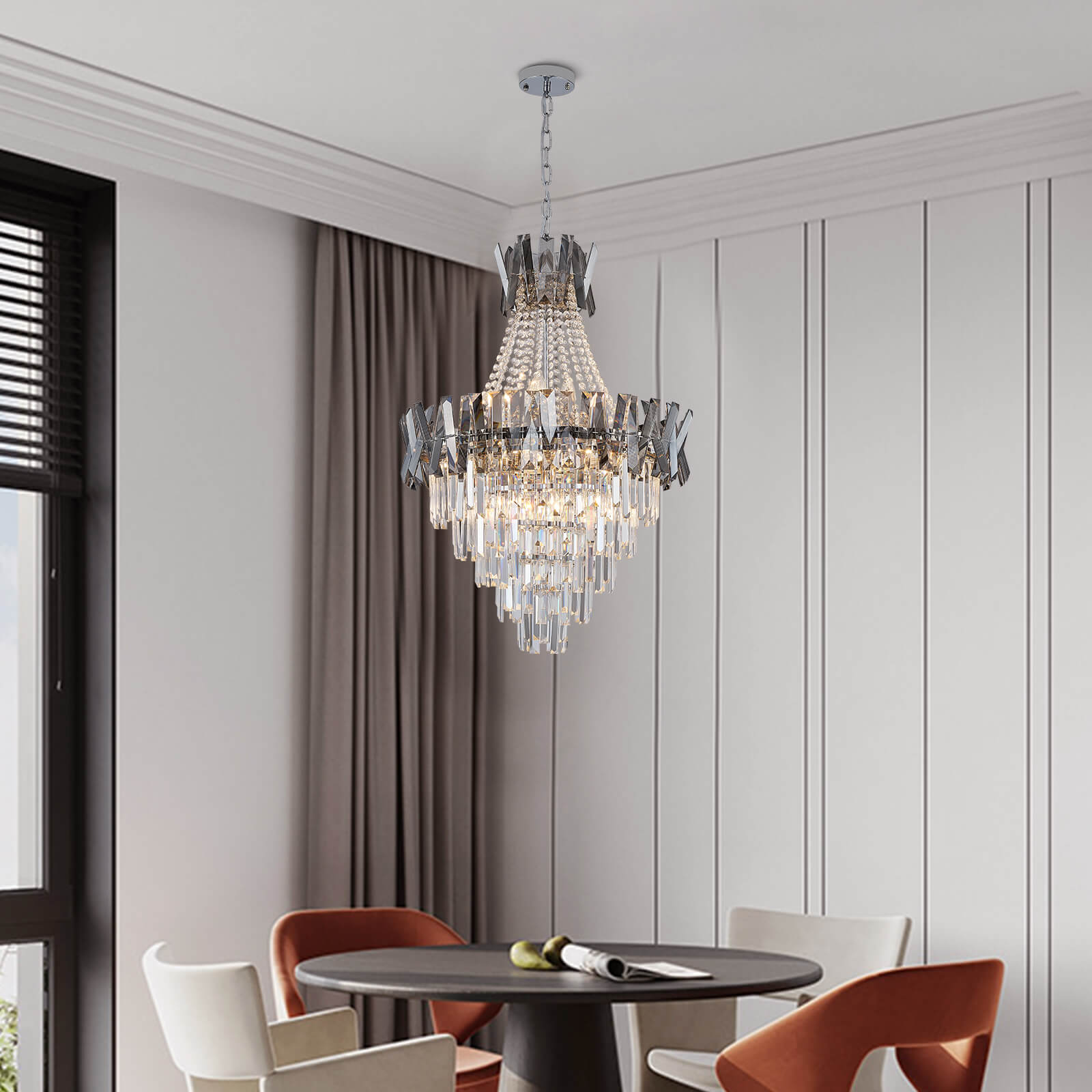 Victoria Deep Gray Metal Frame Crystal Chandelier