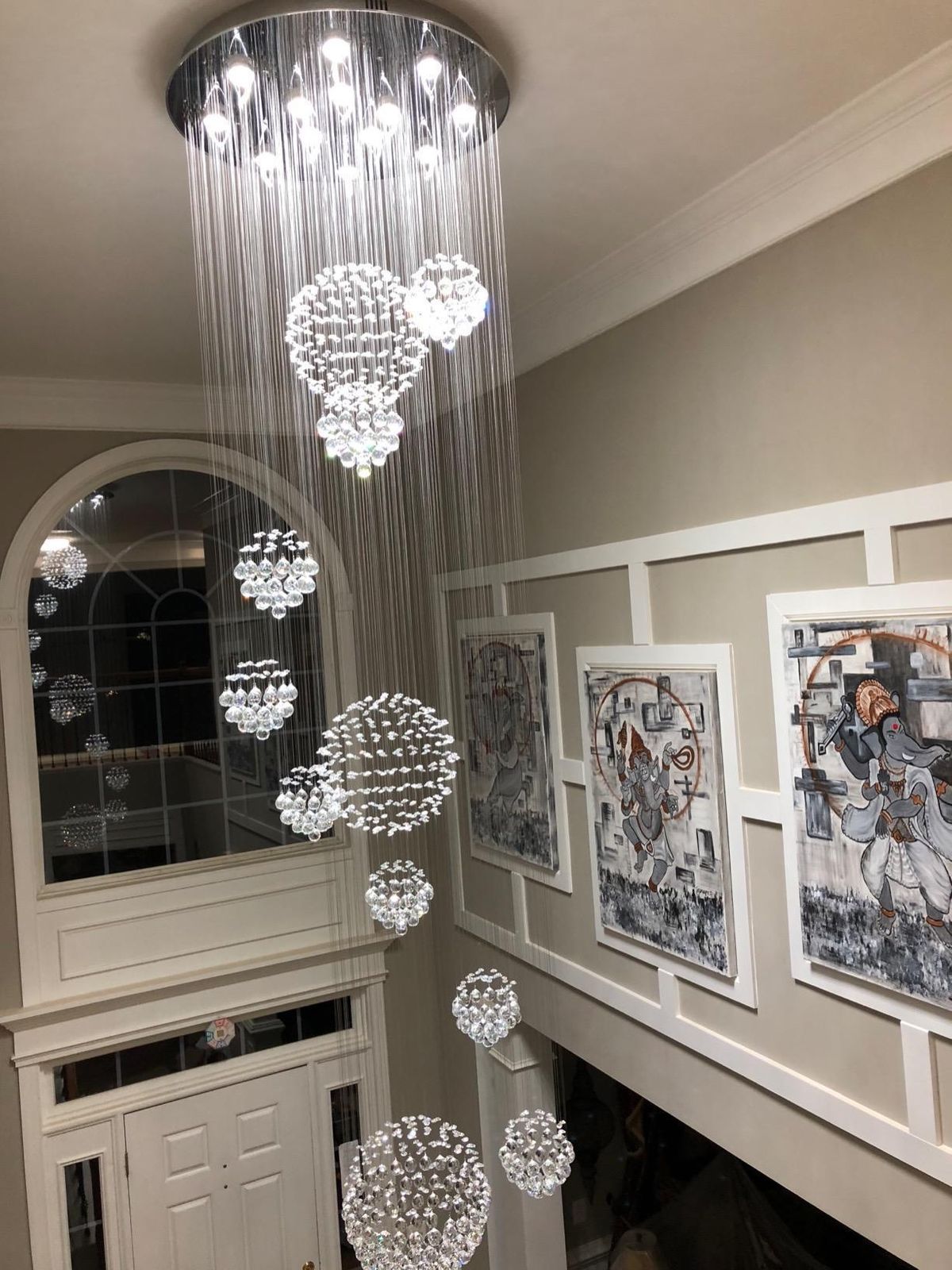 Glitzy Crystal Spiral Raindrop Chandelier For Long Staircase & Entry Foyer