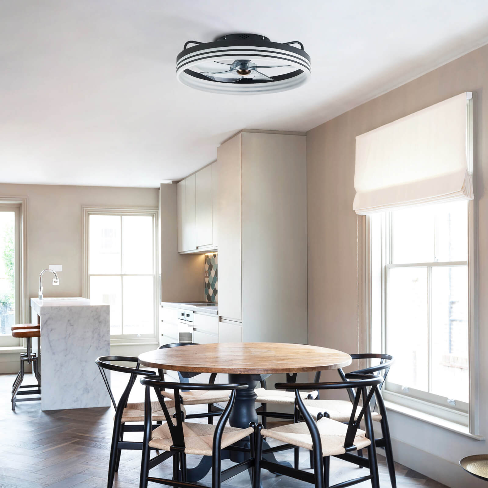 Modern Striated Black Fandelier