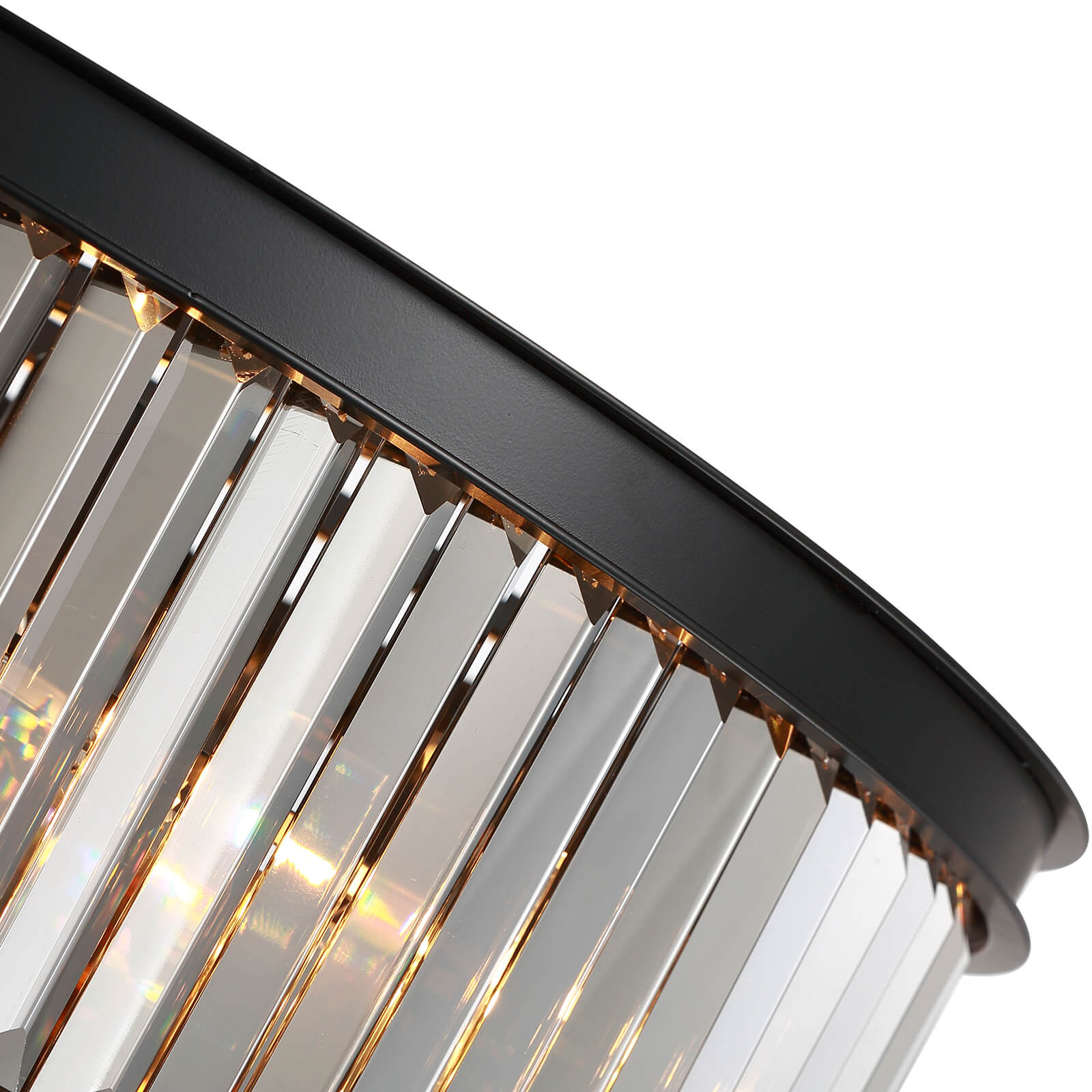 Round Black Iron 5-layer Smoke Gray Crystal Chandelier