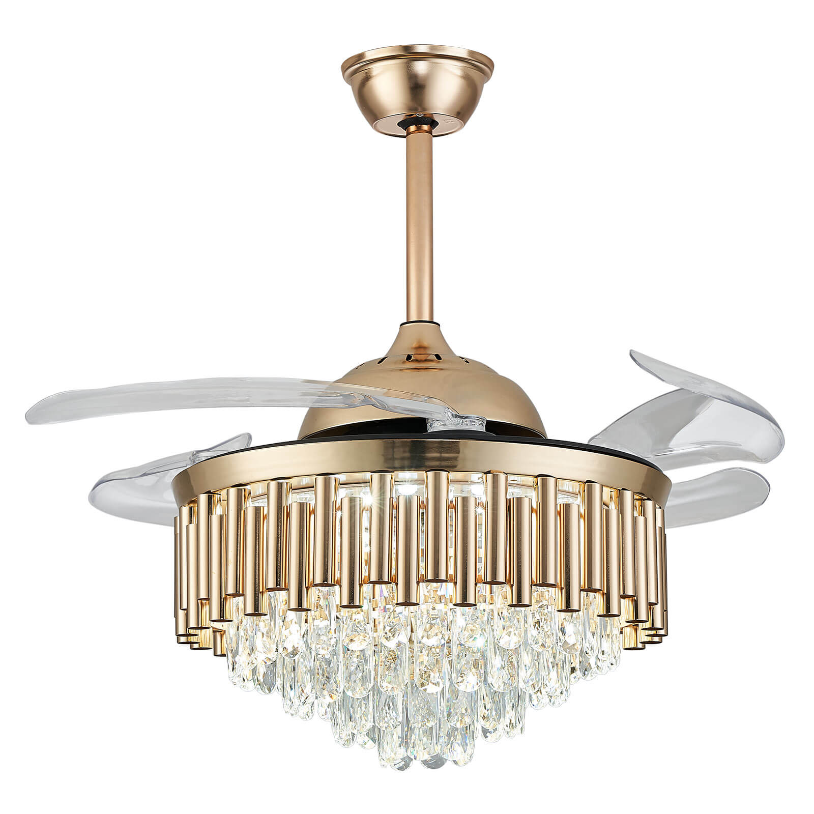 Top-Rated K9 Crystal Round Gold Retractable Fandelier