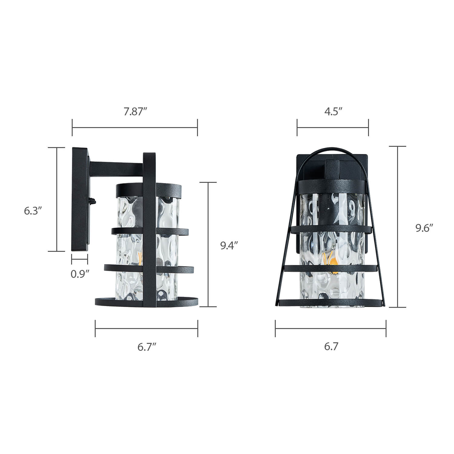 Farmhouse-Matte-Black-Wall-Light-With-Rippled-Glass-Lampshade-Size-D6.7"