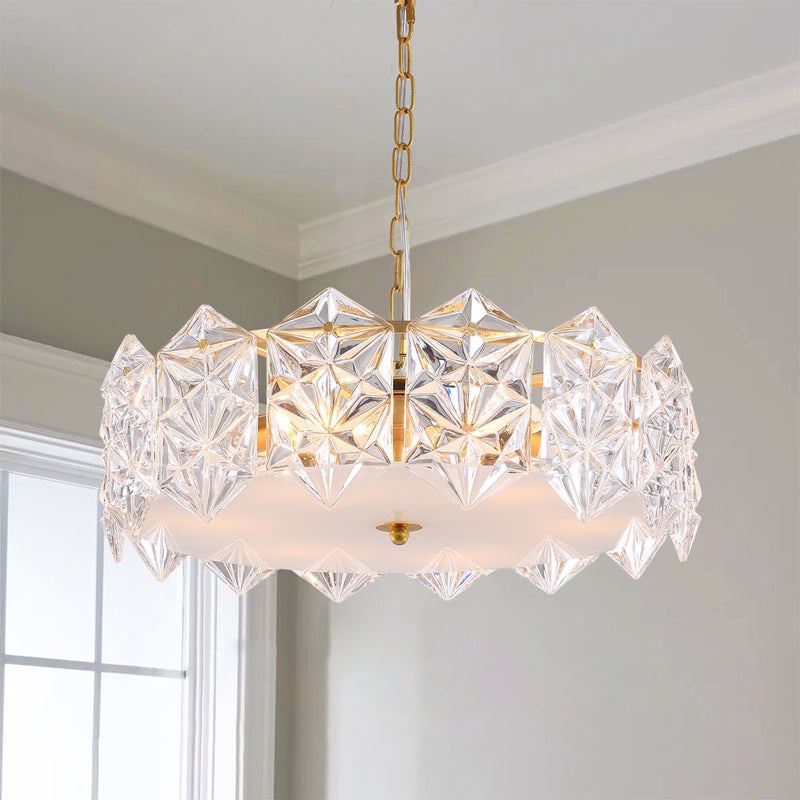 Round Gold Chandelier Modern Glass Pendant Light
