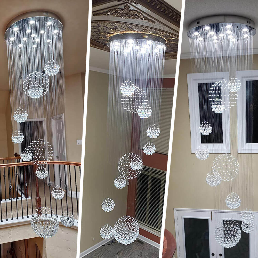 Glitzy Crystal Spiral Raindrop Chandelier For Long Staircase & Entry Foyer
