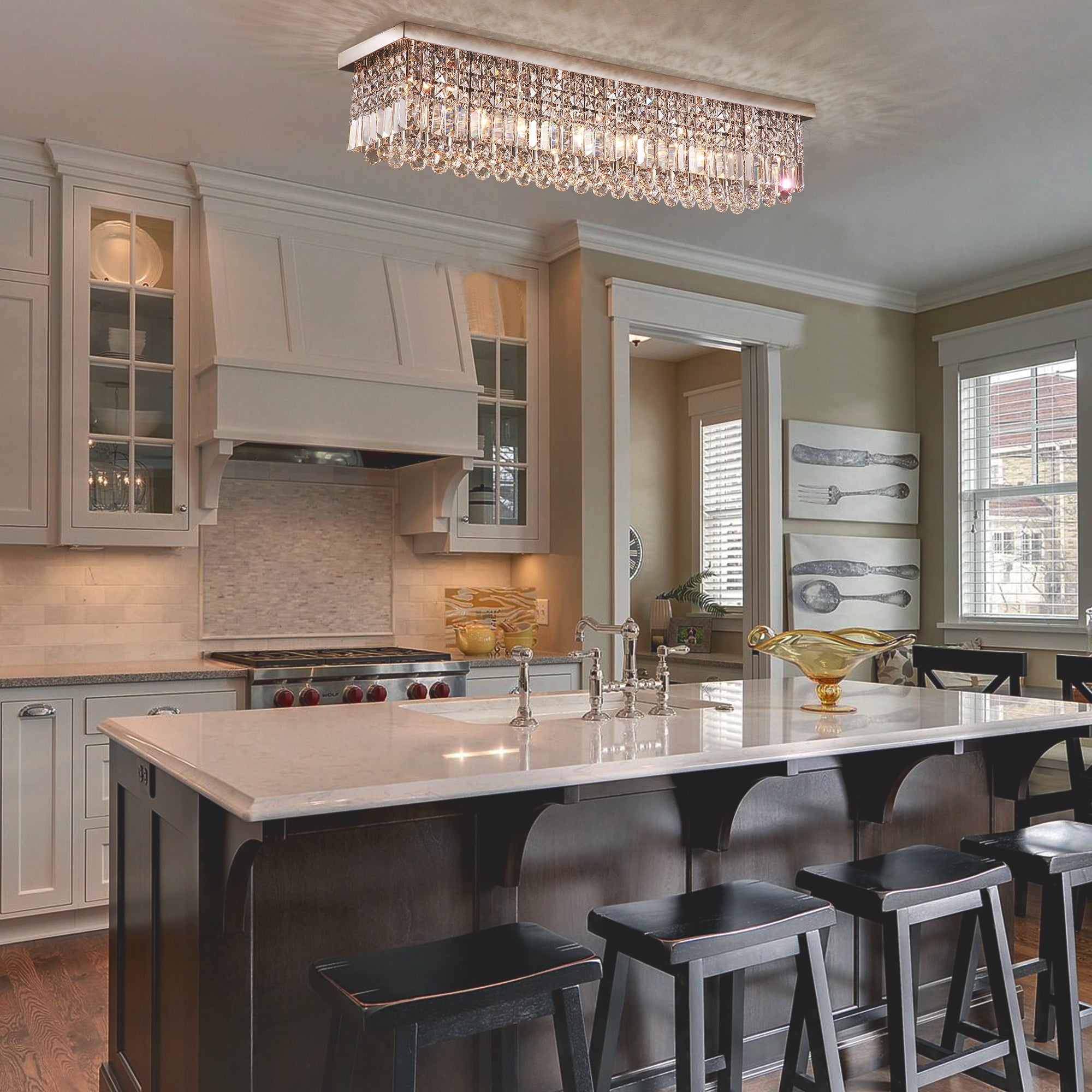 Modern Raindrop Rectangular Crystal Chandelier For House Max 40 W Incandescent