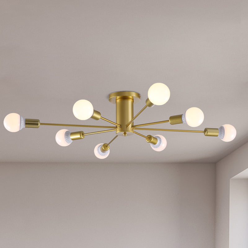 Mid-Century Gold Frame Globe Chandelier 8 Lights