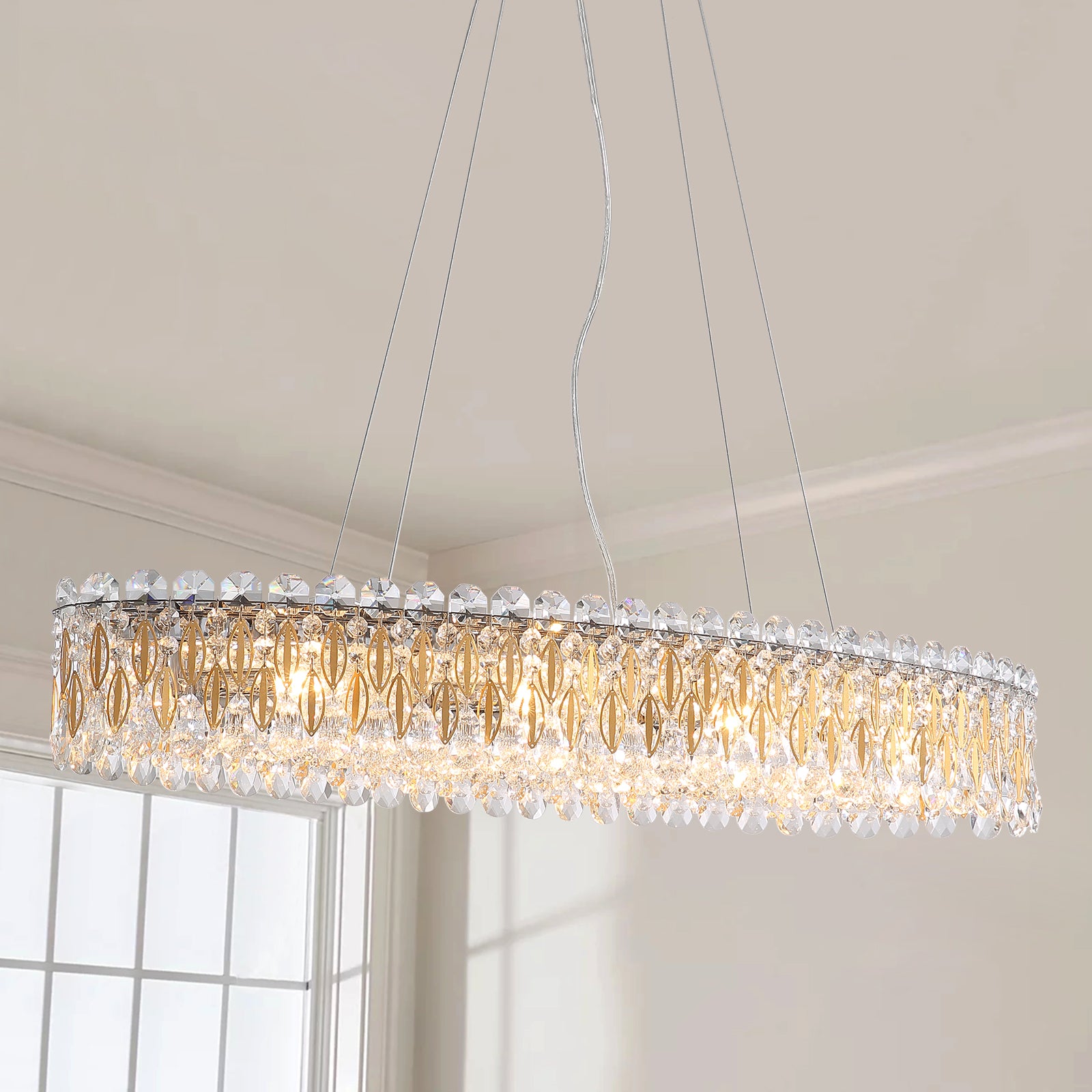 Golden Aluminum Piece Octagonal Column Frame Crystal Chandelier