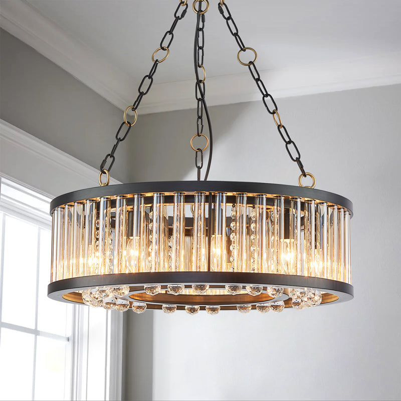Glass Tube Matte Black Crystal Chandelier