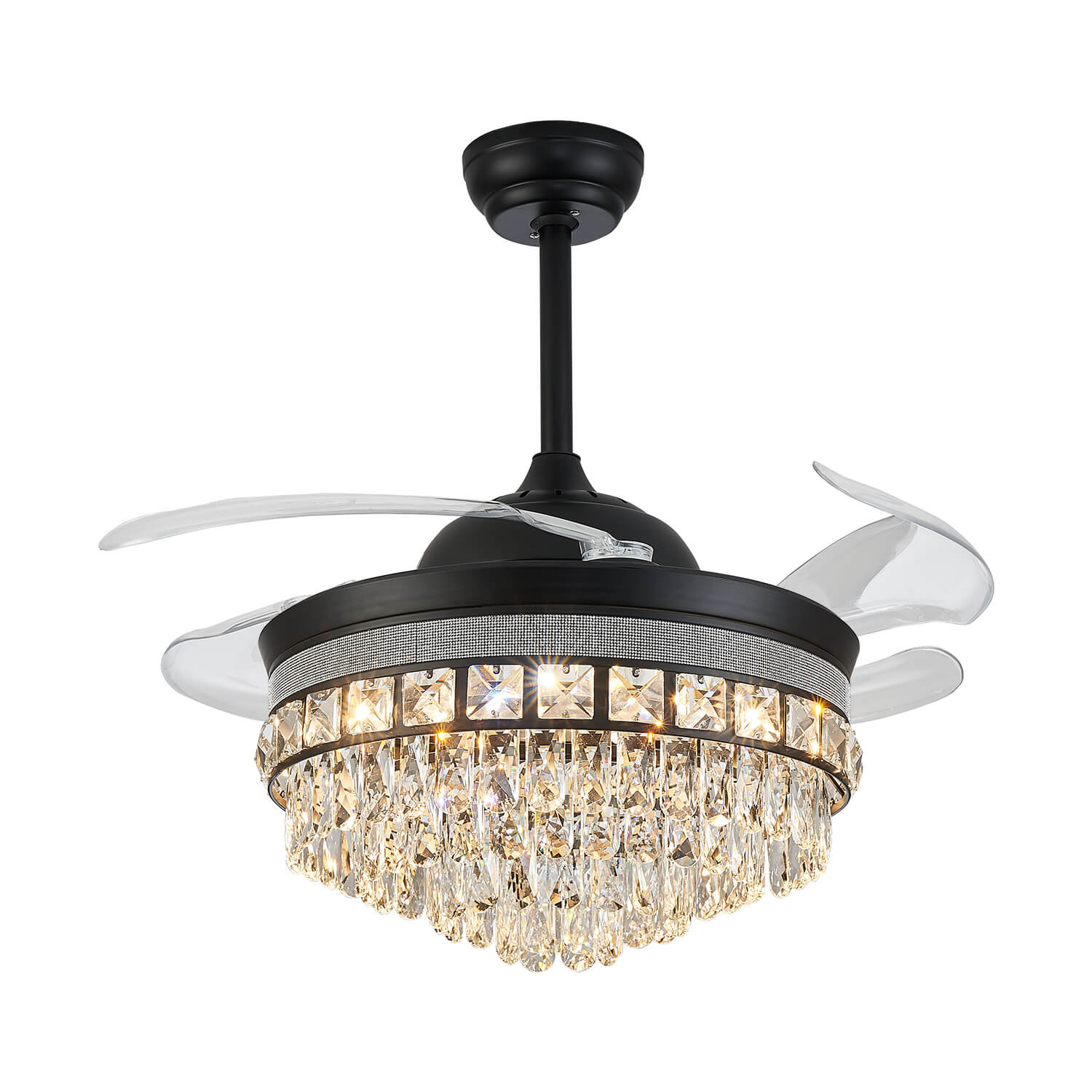 Top Rated Black Retractable Crystal Ceiling Fan Chandelier