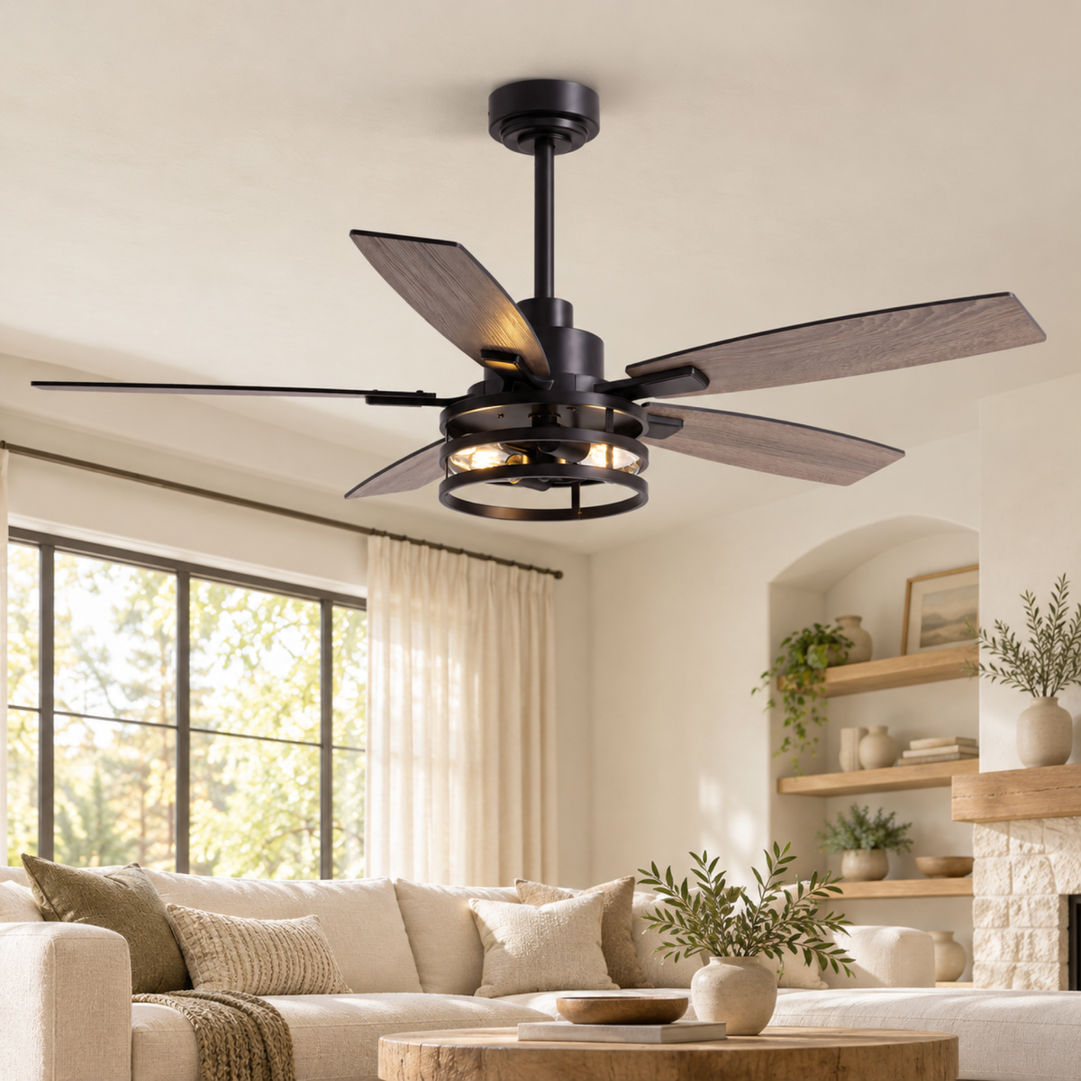 Orokin 52-Inch Farmhouse Caged Ceiling Fan with Light & Remote