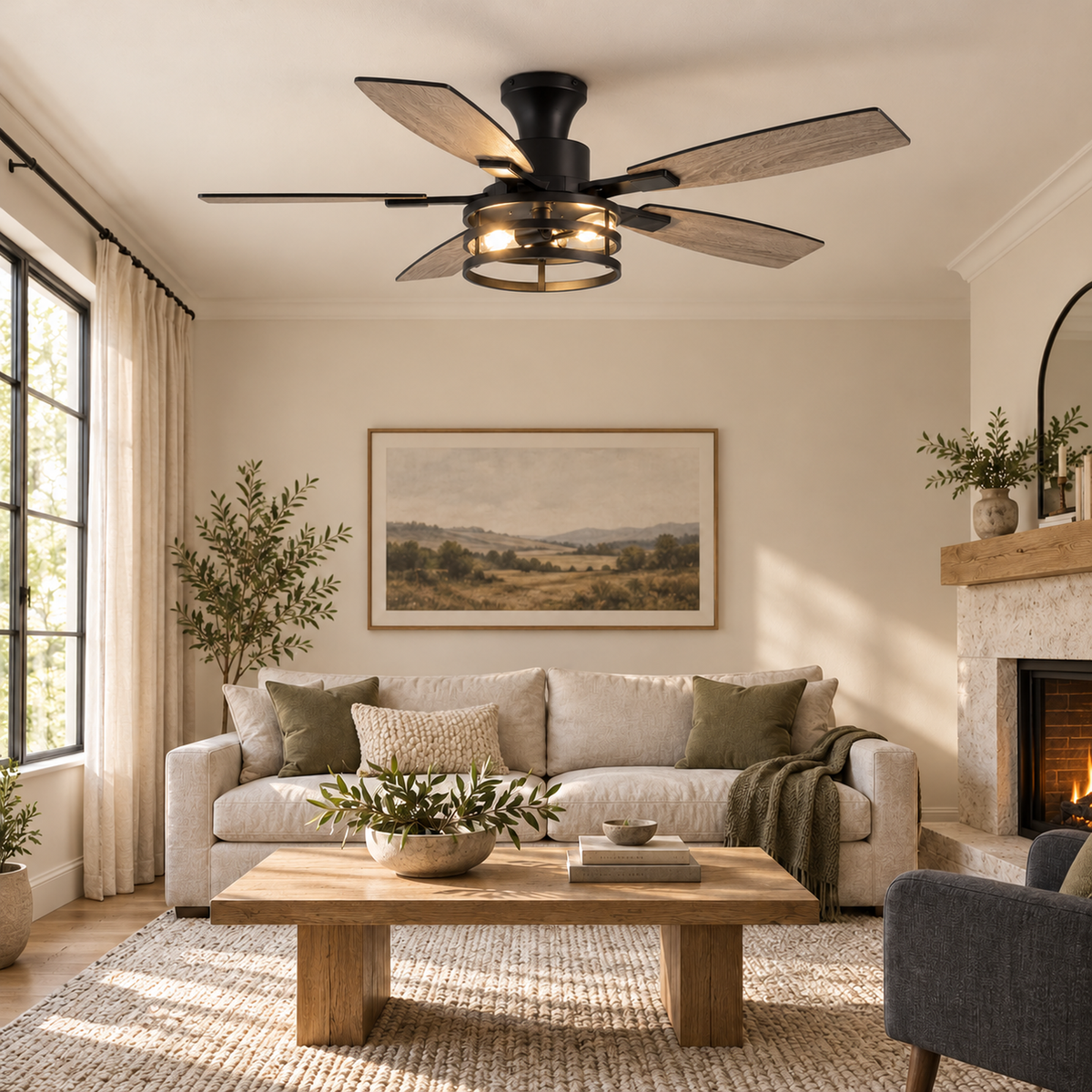 Orokin 52-In Flush Mount Farmhouse Caged Ceiling Fan