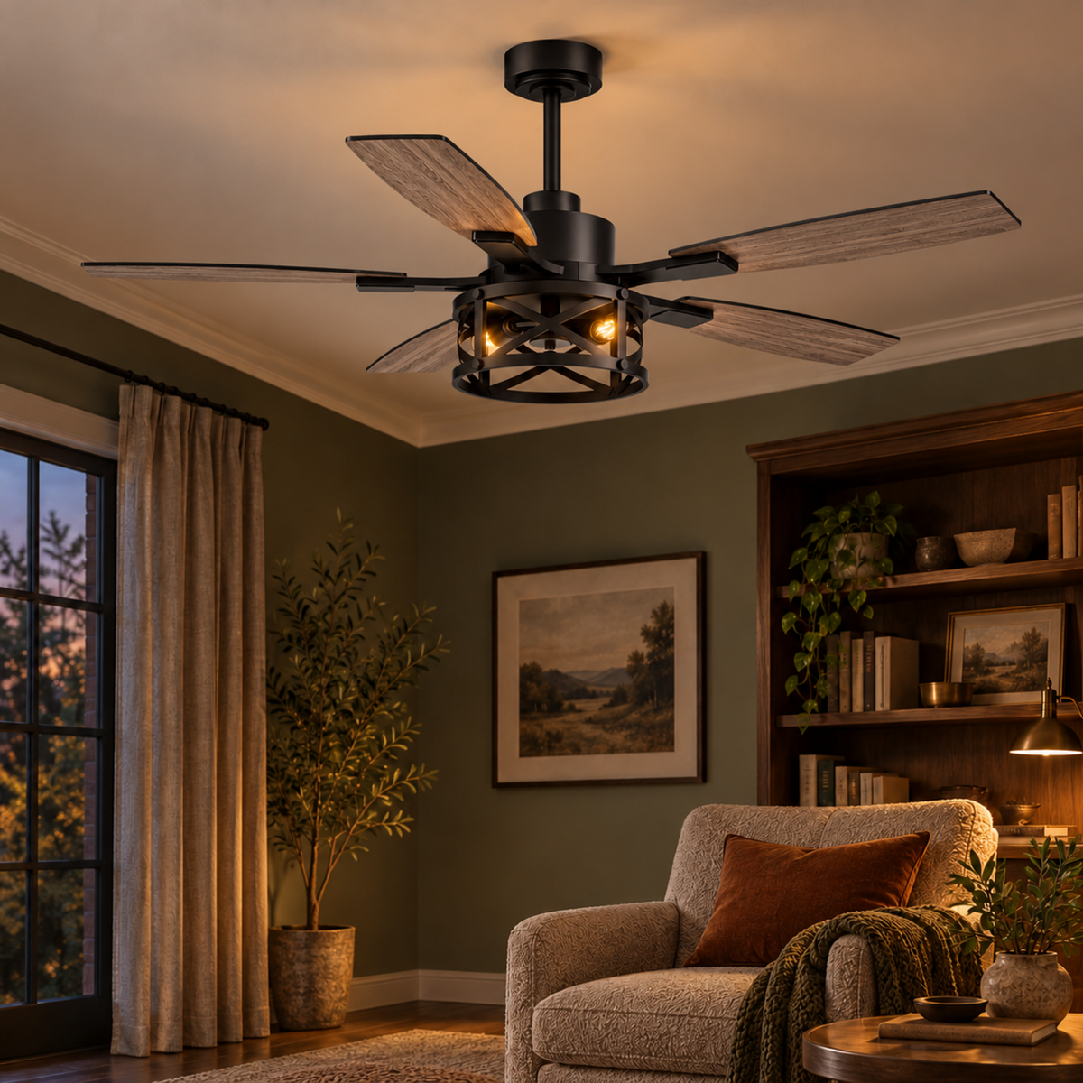 Barnwell 52-In Farmhouse Cage Ceiling Fan