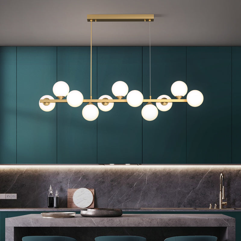 Sedona 11 Lights Elegant Modern Brass Linear Glass Globe Chandelier for Dining Room - W40xH52