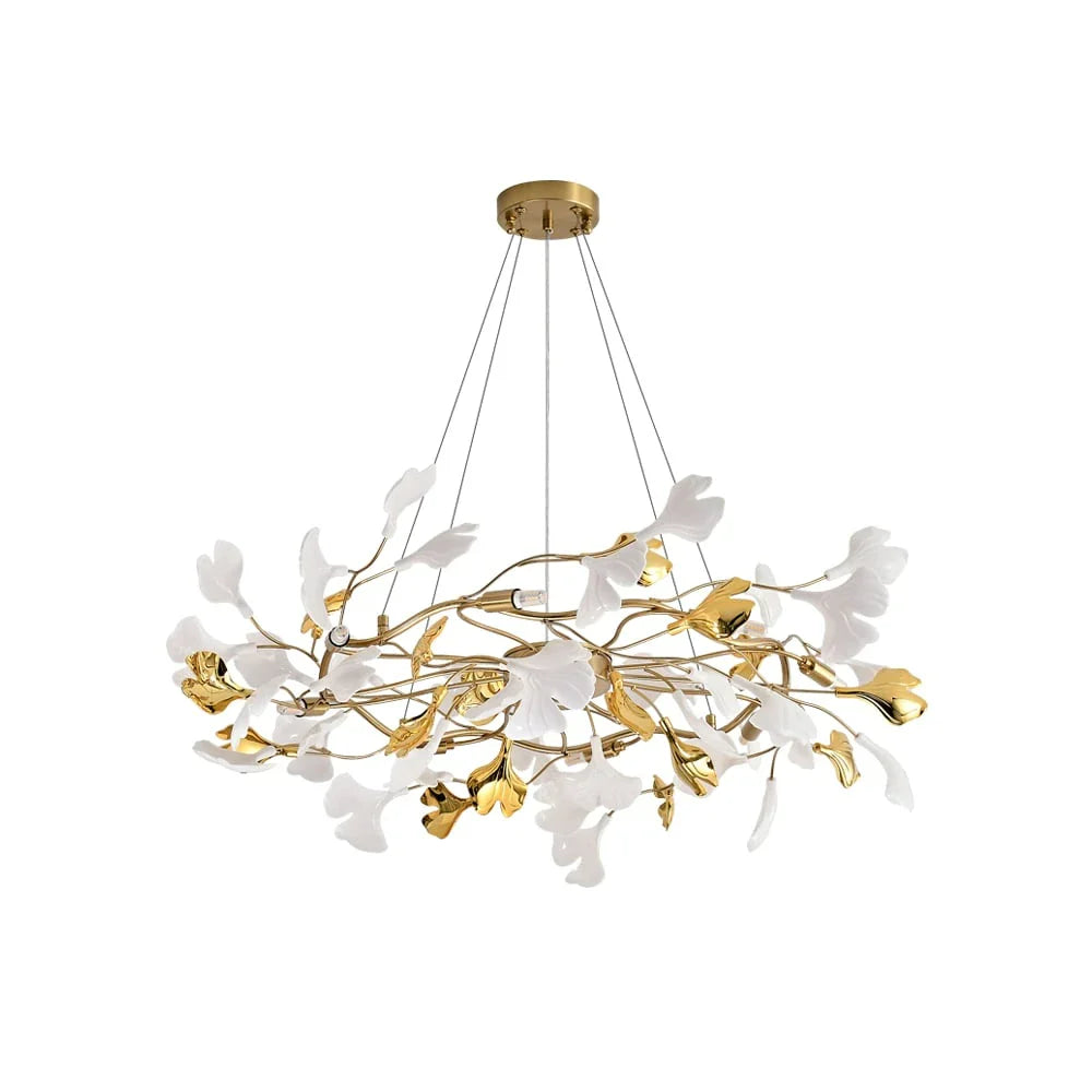 8-Light Art Deco Ginkgo Leaves Chandelier White & Gold Metal Ceiling Light- Sofary Light