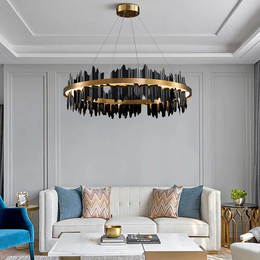 Iceberg-Round-Modern-Gold-Black-Chandelier-Siljoy Lighting
